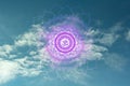 Seventh chakra Sahasrara on blue sky background. Mandala with on symbol