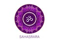Seventh chakra Sahasrara logo template.  Circle Crown chakra symbol, Purple sacral sign meditation, yoga round mandala icon Royalty Free Stock Photo