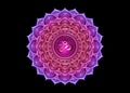 Seventh chakra Sahasrara logo template. Crown chakra symbol, Purple lotus sacral sign meditation, yoga gold round mandala icon