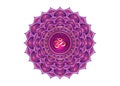 Seventh chakra Sahasrara logo template. Crown chakra symbol, Purple lotus sacral sign meditation, yoga gold round mandala icon Royalty Free Stock Photo