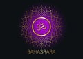 Seventh chakra Sahasrara logo template. Crown chakra symbol, Purple golden sacral sign meditation, yoga round mandala icon. Gold Royalty Free Stock Photo