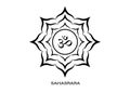 Seventh chakra Sahasrara, symbol Om logo template. Crown chakra symbol, lotus sacral sign meditation, eight petals, yoga round