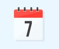 The seventh day of the month with date 7, day seven logo design. Calendar icon flat day 7.