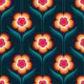 Seventies retro abstract bold flower seamless pattern