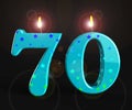 Seventieth birthday celebration candles shows a happy event - 3d illustration