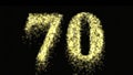 Seventieth number pyrotechnics gold glow at night - video footage