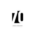 Seventy anniversary, minimalistic logo. Seventieth years, 70th jubilee, greeting card. Birthday invitation. 70 year sign