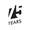 Seventy five years vector emblem template. Anniversary symbol, negative space design. Jubilee black color icon. Happy