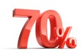 Seventy 70 percent. Glossy red Seventy percent sign isolated on white. Percentage, sale, discount concept
