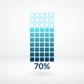 Seventy percent square chart isolated symbol. Percentage vector 70% icon for business, downloading