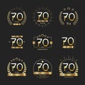 Seventy years anniversary celebration logotype. 70th anniversary logo collection.