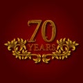 Seventy years anniversary celebration patterned logotype. Seventieth anniversary vintage golden logo