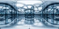 Sever racks and data center, 360-degree seamless panoramic view, 3d rendering