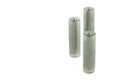 Several AA batteries in perspective closeup view on white background Royalty Free Stock Photo