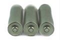 Several AA batteries in perspective closeup view on white background Royalty Free Stock Photo