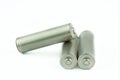 Several AA batteries in perspective closeup view on white background Royalty Free Stock Photo