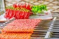 Several Adana Kebab skewers lined up Royalty Free Stock Photo