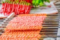 Several Adana Kebab skewers lined up Royalty Free Stock Photo