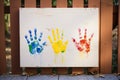 several adult handprints on a family canvas
