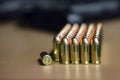 Several ammunition (projectiles) with the calibration 40 lined up