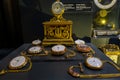 Fatih, Istanbul, Turkey - 04.05.2021: Ottoman Turkish historical pocket watches displayed in Topkapi Palace Museum