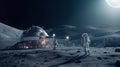 several astronauts working at the exterior of moon space station, futuristic space exploration, AI generated