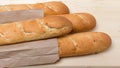 Several baguettes on the table