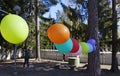 several balloons on a string at outdoor children\'s party