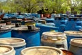 Several barrels of toxic waste Royalty Free Stock Photo