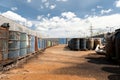 Several barrels of toxic waste glider footage Royalty Free Stock Photo