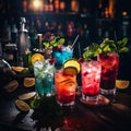 several beautiful cocktails on the bar counter 2