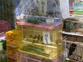 Several bird cages at mongkok bird market in hong kong