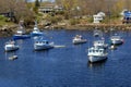 Several boats anchored in calm waters, Perkins Cove,Ogunquit, Maine,2016 Royalty Free Stock Photo