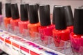 A row of nail polish bottles Royalty Free Stock Photo