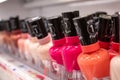 A row of nail polish bottles Royalty Free Stock Photo