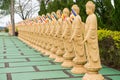 Several Buddha statues in perspective at the buddhist temple