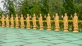 Several Buddha statues in perspective at the buddhist temple