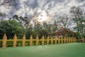 Several Buddha statues in perspective at the buddhist temple