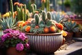 several cacti growing in the same planter