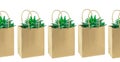Several Cacti in a row in a paper bag isolaed on white Royalty Free Stock Photo