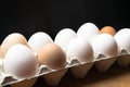 several chicken eggs in wooden table.Protein resource