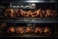 Several Chickens, Cooked On Metal Rack In Oven. Generative AI