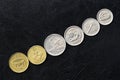 Several coins from Fiji on a dark background