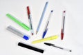 Several colored pens used in schools and offices isolated with space for text Royalty Free Stock Photo