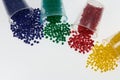 several colored plastic granulate resins laboratory Royalty Free Stock Photo