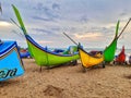 several colorful and beautiful fishing boats