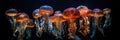 Several Colorful Bioluminescent Jellyfish