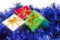 Several colorful Christmas presents on garland Royalty Free Stock Photo