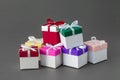 Several colorful gift boxes with ribbons. Royalty Free Stock Photo