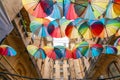 Several colorful umbrellas in Bucharest Royalty Free Stock Photo